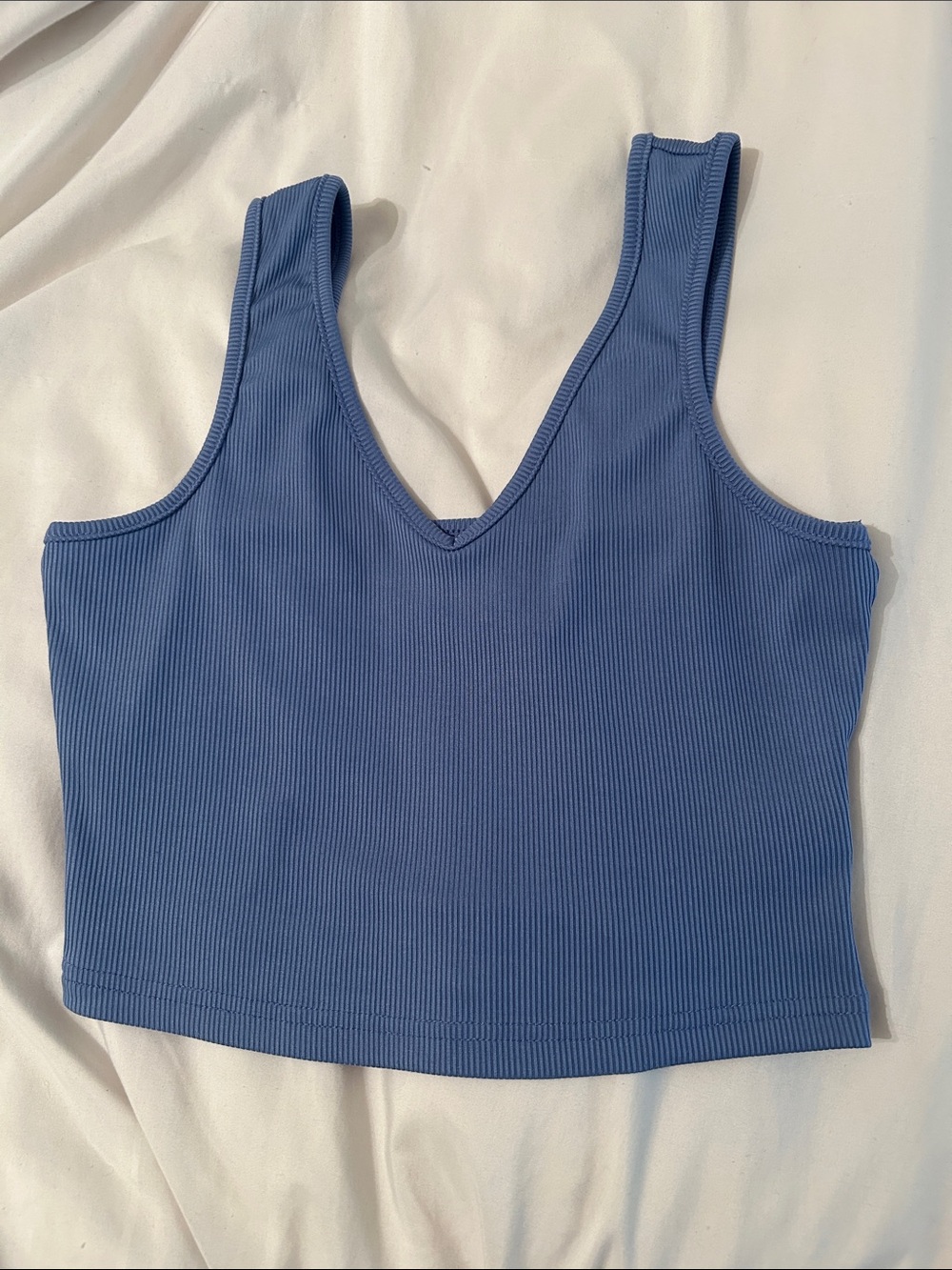 SHEIN Ribbed V-Neck Crop Tank in Blue